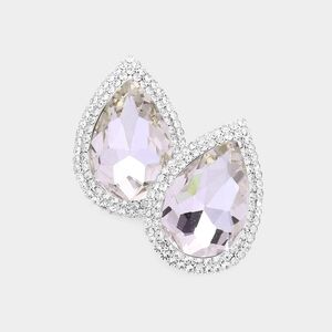 Purple Amethyst Crystal Teardrop Stud Rhinestone Trim Earrings Accessory Jewelry